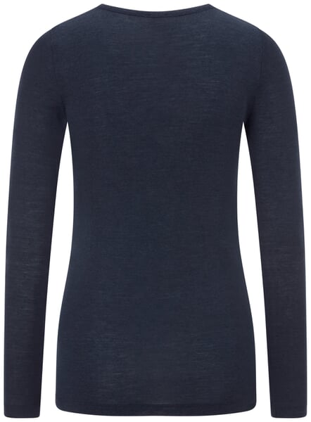 Damen-Langarmshirt Wolle-Seide Dunkelblau