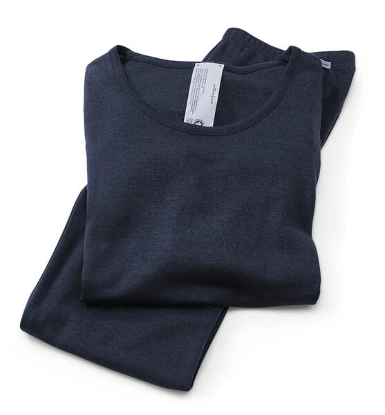 Damen-Langarmshirt Wolle-Seide Dunkelblau