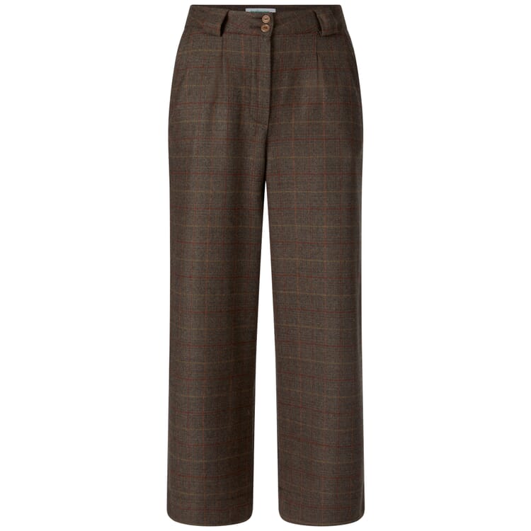 Pantalon femme laine vierge à carreaux, Marron