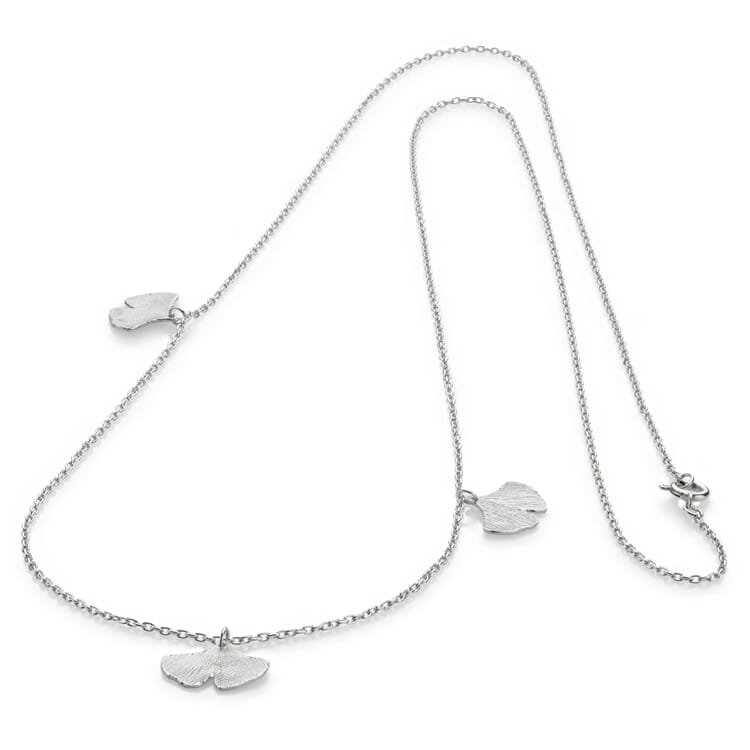 Ginkgo leaf necklace, silver