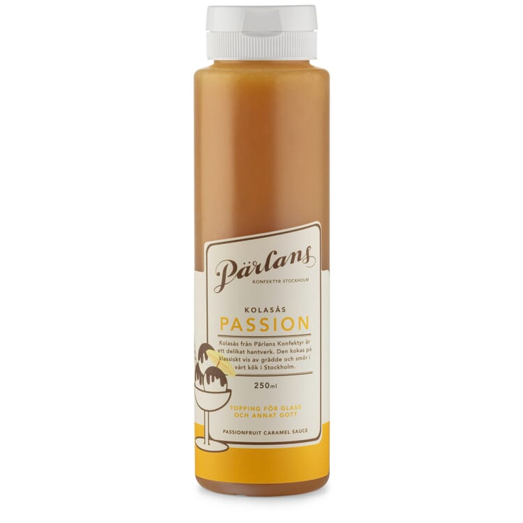 Caramel sauce with passion fruit squeeze bottle
