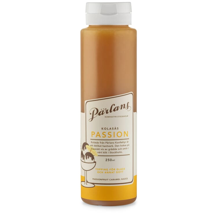Karamelsauce med passionsfrugt på flaske