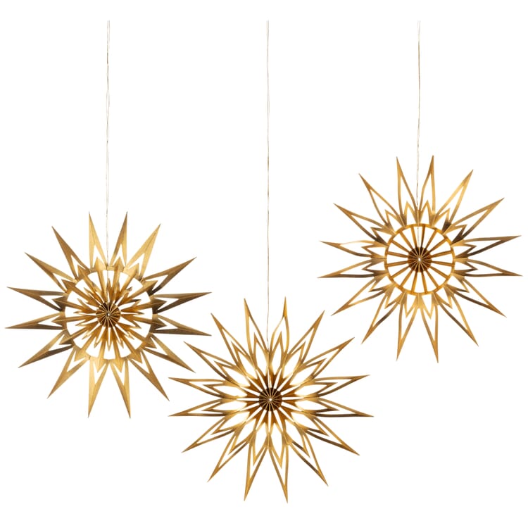 Étoile découpée dorée 9 cm, lot de 3, Gold-Coloured
